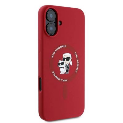 4. Karl Lagerfeld Silikon Karl&Choupette Heads Ring MagSafe Case für iPhone 16 Plus - Rot