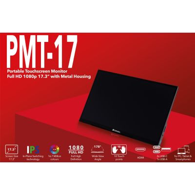 10. Verbatim 49593 Computermonitor 43,9 cm (17,3") 1920 x 1080 Pixel Full HD LCD-Touchscreen Schwarz