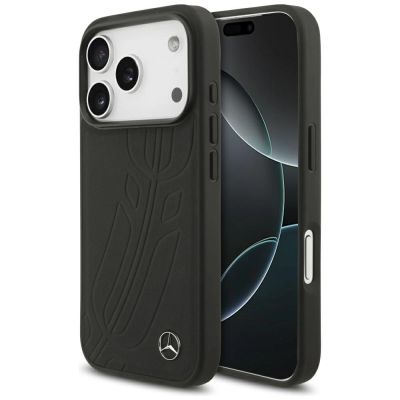 Mercedes Lederhülle „Großes Lorbeerblatt“ mit MagSafe-Funktion für iPhone 17 Pro – Schwarz