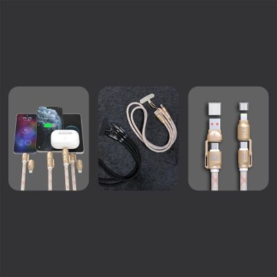 2. Dudao L20MAX 4in1 Kabel / Lanyard USB-A / USB-C / Lightning PD QC 65W 1.5m - Rosa