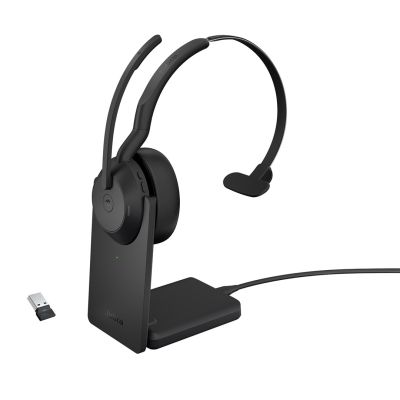 Jabra 25599-899-989 Kopfhörer/Headset, kabelgebunden und kabellos, mit Kopfbügel, Bluetooth-Ladestation für Büro/Callcenter, Schwarz
