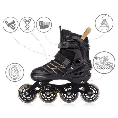 9. Meteor M 34-38 Buzzy Rollschuhe Schwarz/Gold
