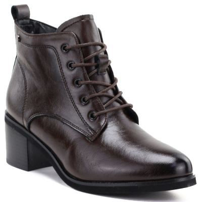 Damen-Ankle-Boots aus Leder mit Schnürung, Schokoladenbraun, Vinceza EN27-133107