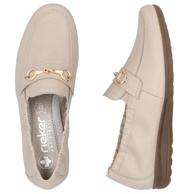 3. Damen-Lederschuhe, bequeme beige Mokassins, Rieker L9354-60