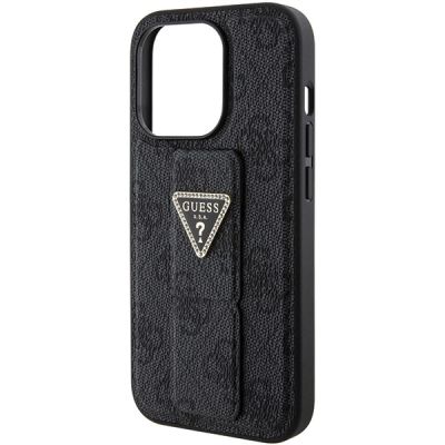 7. Guess Grip Stand 4G Triangle Strass Hülle für iPhone 15 Pro – Schwarz