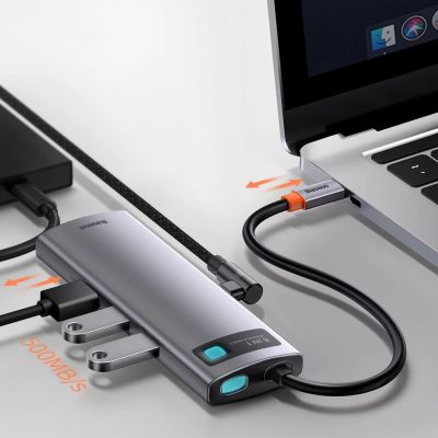 14. Baseus Metal Gleam 8in1 USB-C Hub - USB-C PD 100W 1x HDMI 4K 30Hz 1x SD- und microSD-Kartenleser 3x USB-A 3.2 1xRJ45 - grau