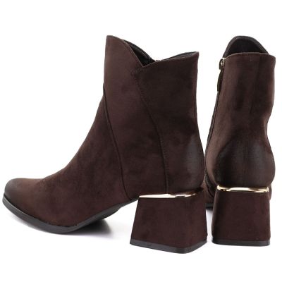 5. Potocki Stiefeletten aus Wildleder mit hohem Absatz für Damen in Schokoladenbraun, Größe S12875