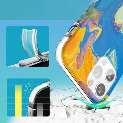 5. Kingxbar Watercolor Series farbige Hülle für iPhone 12 Pro / iPhone 12 gelb-blau