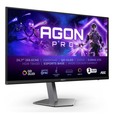 12. AOC AGON PRO AG276QZD2 26,7" 2560 x 1440 px Quad HD QD-OLED Grauer Computermonitor