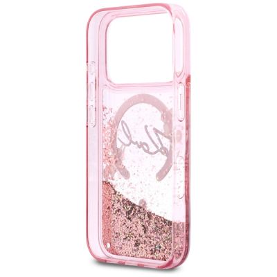 7. Karl Lagerfeld Flüssigglitzer-MagSafe-Hülle mit Karl-Schriftzug-Logo für iPhone 17 Pro – Pink