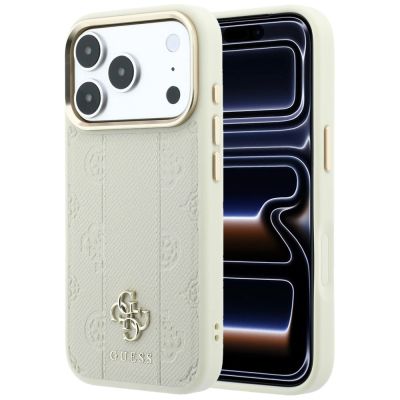 9. Guess Stripe Peony 4G Logo MagSafe Hülle für iPhone 18 Pro Max / 17 Pro Max – Beige