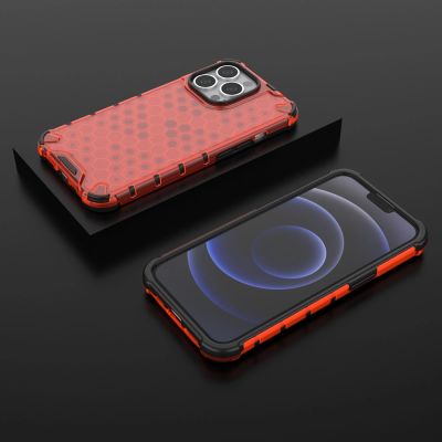 13. Honeycomb Handyhülle Schutzhülle mit TPU Rahmen für iPhone 13 Pro rot