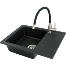 Granitspüle mit Einzelbeckenarmatur und Abtropffläche