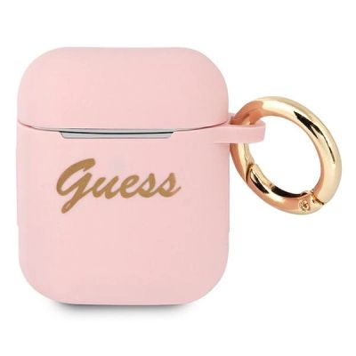Guess, GUA2SSSI AirPods Cover rosa/rosa Silikon Vintage Script