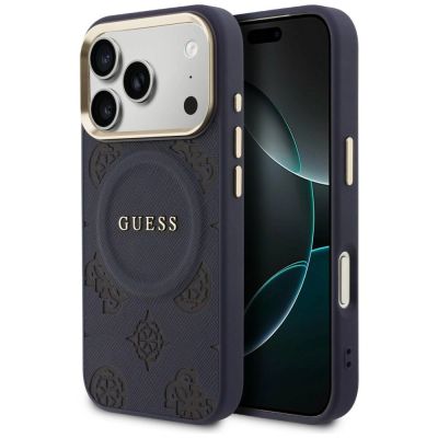 Guess Peony Hot Stamp MagSafe Hülle für iPhone 17 Pro - Blau