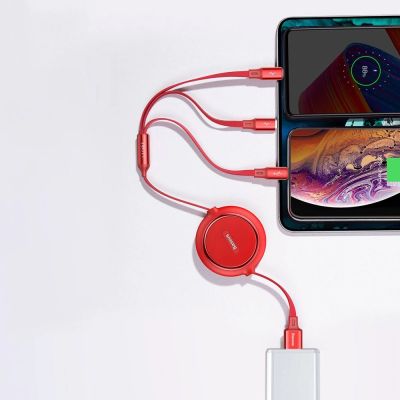 14. Baseus Golden Loop einziehbares 3in1 USB-Kabel - Micro-USB / Lightning / USB-C 3.5A 35cm - 120cm schwarz (CAMLT-JH01)