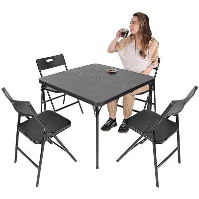 25. TOURISTEN-CATERING-SET, KLAPPTISCH 86,5 x 86,5 x 71 CM UND 4 SCHWARZE STÜHLE