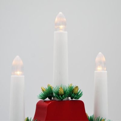 3. Adventskerzenhalter aus Holz, weiß, 7 Lichter, batteriebetrieben, rot