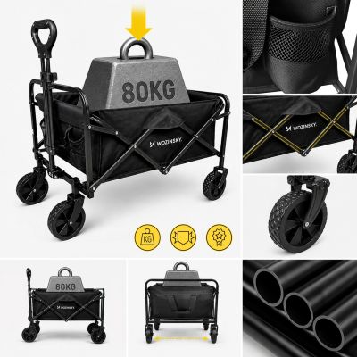 5. Wozinsky WZP-80 Strand-, Touristen- und Gartenwagen, robust, breite Räder, bis 80 kg - schwarz