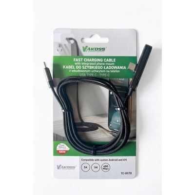 2. VAKOSS-Kabel mit Standfunktion, 2 x Typ-C, 1 m, 100 W, 5 A