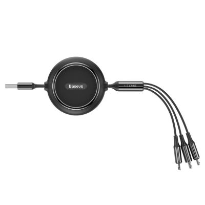 5. Baseus Golden Loop einziehbares 3in1 USB-Kabel - Micro-USB / Lightning / USB-C 3.5A 35cm - 120cm schwarz (CAMLT-JH01)