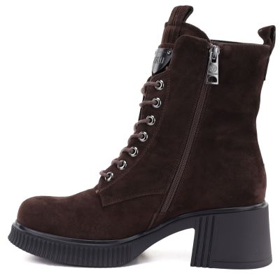 3. Damen-Ankle-Boots aus Leder mit Blockabsatz und Plateau, schokoladenbraun, Vinceza 67009