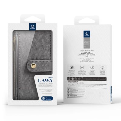12. Dux Ducis Lawa Lederhülle für Samsung Galaxy S25+ mit abnehmbarer magnetischer Brieftasche – Grau