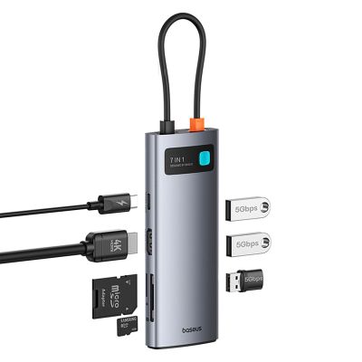 5. Baseus Metal Gleam 7in1 HDMI 4K 60Hz USB-C Hub / 3x USB 3.0 / USB-C PD / SD / microSD - Grau