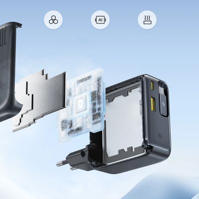 10. Baseus EnerCore CJ11 100W Wandladegerät mit USB-A- und USB-C-Anschlüssen und einziehbarem USB-C-Kabel – Schwarz
