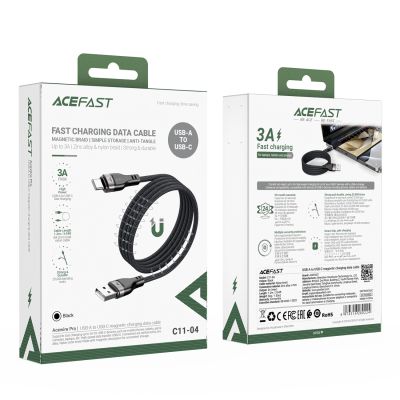 8. Acefast C11-04 USB-A - USB-C 3A Kabel 1,2m Magnetgeflecht - Schwarz