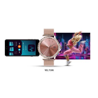 24. VELTORI VT320-1 Damen-Smartwatch, Goldarmband + rosa Silikonarmband
