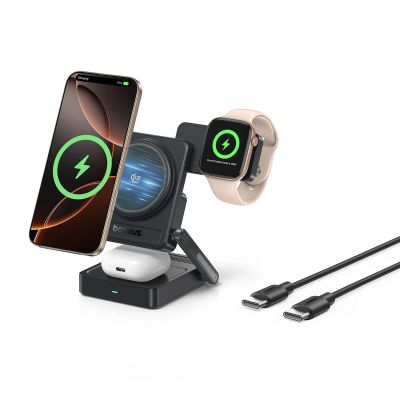 Baseus PicoGo AF21 3-in-1 Qi2.2 35W Kabelloses Ladegerät mit 1m USB-C-Kabel – Schwarz