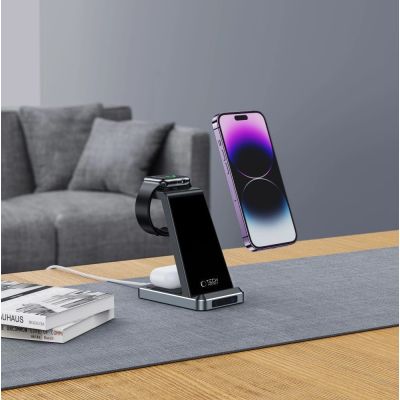 3. Tech-Protect QI15W-A26 induktives Ladegerät 15W 3in1 für Smartphone / Kopfhörer / Apple Watch - Schwarz