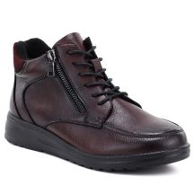 Bordeauxrote Damen-Lederstiefeletten mit Keilabsatz, gefüttert – Potocki JE19502