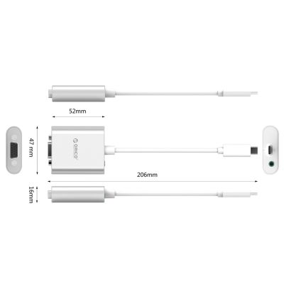 4. Orico PTAV USB-C-auf-VGA-Adapter und 3,5-mm-Miniklinkenstecker (Full HD, 0,15 m) – Silber
