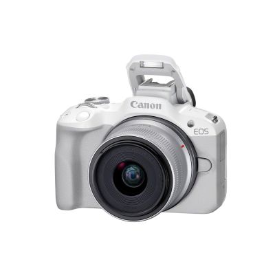 4. Canon EOS R50, Weiß + RF-S 18-45mm F4.5-6.3 IS STM Kit, spiegellose Kamera, 24,2 MP CMOS, 6000 x 4000 Pixel, Weiß