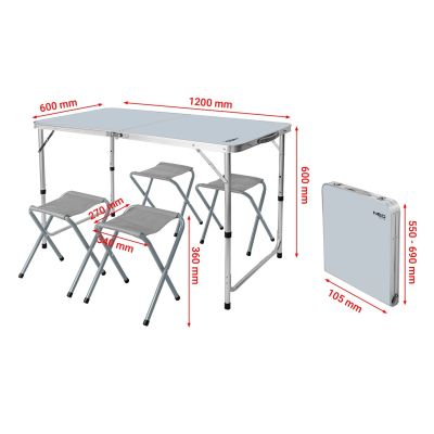5. Camping-Set: Tisch und 4 Stühle, zusammenklappbar in einem Koffer