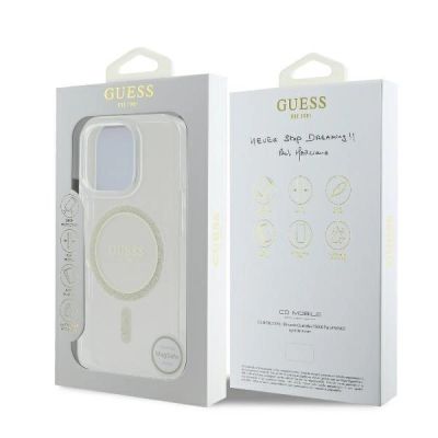 8. Guess GUHMP16LHFGERET iPhone 16 Pro 6,3" transparentes Hardcase IML Glitter Circle MagSafe