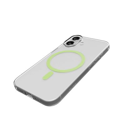 9. Puro Lite Mag TPU+PC Hülle kompatibel mit MagSafe für iPhone 17 - Transparent mit grünem Ring