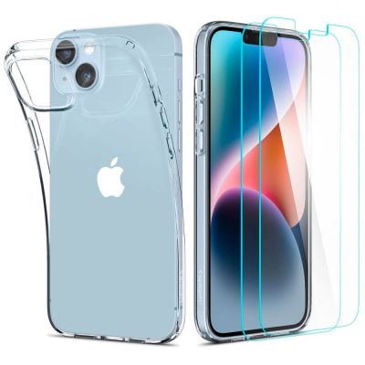 Set aus Spigen Crystal-Hülle und gehärtetem Glas für das iPhone 14 Plus – transparent