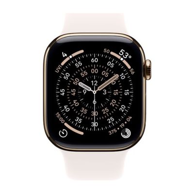 3. Apple Watch Series 11 GPS + Cellular 46mm Gold Titan Gehäuse mit hellrosa Sportarmband - M/L (MFD64ZR/A)