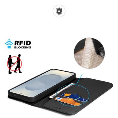 4. Dux Ducis Hivo Samsung Galaxy S25 Edge Hülle mit Klappdeckel und RFID-Schutz - Schwarz
