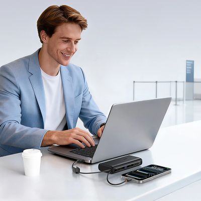 4. Baseus EnerFill FC41 25000mAh 145W Powerbank mit Digitalanzeige und integriertem Dual-USB-C-Kabel – Schwarz