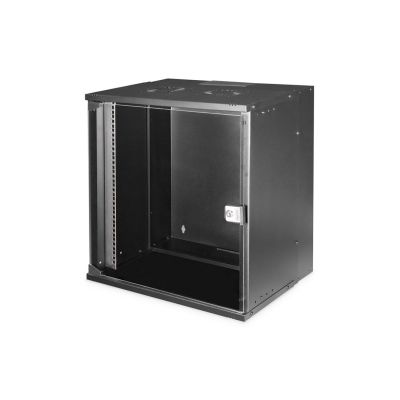 10. 19-Zoll-12-HE-Wandnetzwerkschrank, SOHO PRO 595 x 540 x 400 mm, Glastür, schwarz, unmontiert, 60 kg