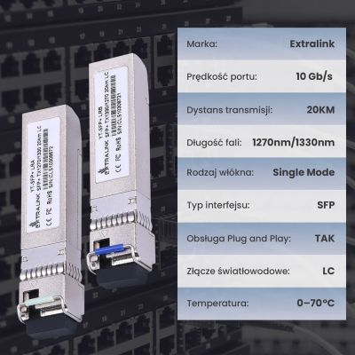 6. Extralink SFP+ WDM SFP+ 10G 10Gbps 1270/1330nm Modul, Singlemode, 20km, LC, DOM, Paar