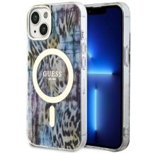 Guess Leopard MagSafe-Hülle für iPhone 14 – blau