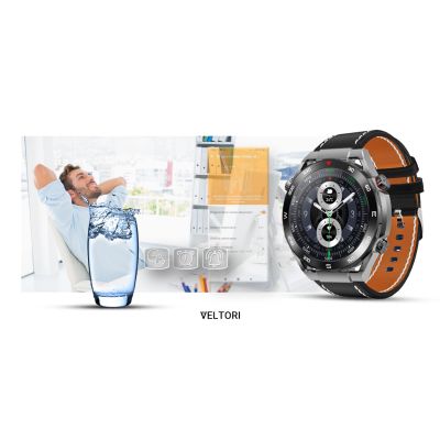 17. VELTORI VT100-1 Smartwatch + Schwarzes Silikonarmband + Schwarzes Öko-Leder