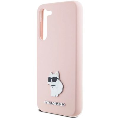 6. Karl Lagerfeld Choupette Metal Pin-Hülle aus Silikon für Samsung Galaxy S23+ – Rosa