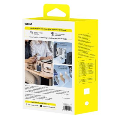 6. Baseus EnerCore CJ11 100W Wandladegerät mit USB-A- und USB-C-Anschlüssen und einziehbarem USB-C-Kabel – Schwarz