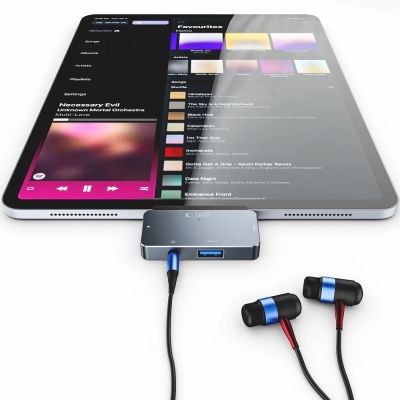 5. HUB Tech-Protect V6 4in1 USB-C – USB-A 3.0 / USB-C PD100W / HDMI / Mini-Buchse 3,5 mm – Grau